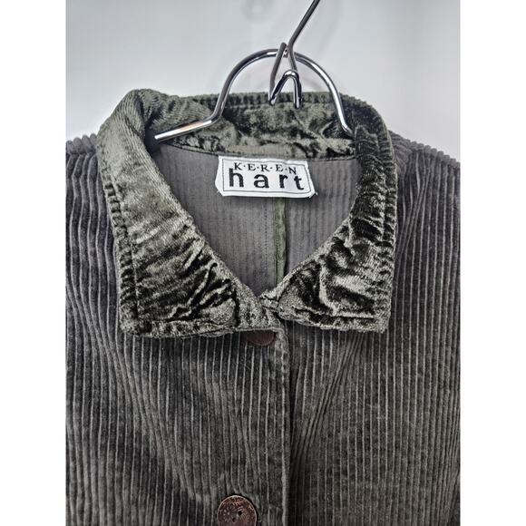 Keren Hart Peplum Corduroy Jacket Womens Small Cotton Vintage Green Mac Coat - Picture 3 of 8